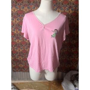 Pink Betty Boop Graphic Tee V-Neck Short Sleeve Top